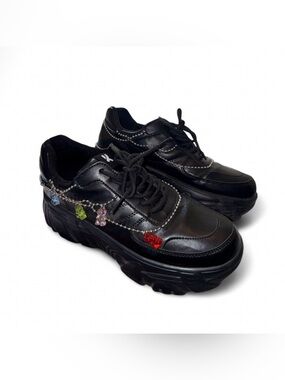 Koi Footwear Black Platform Sneakers Gummy Charm Accents Goth Punk 9